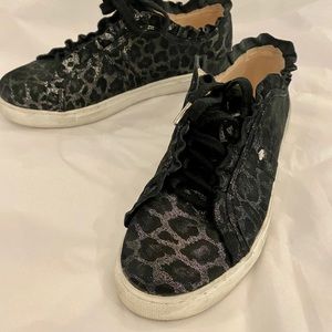 Kate Spade NY Leather leopard ruffle sneakers
